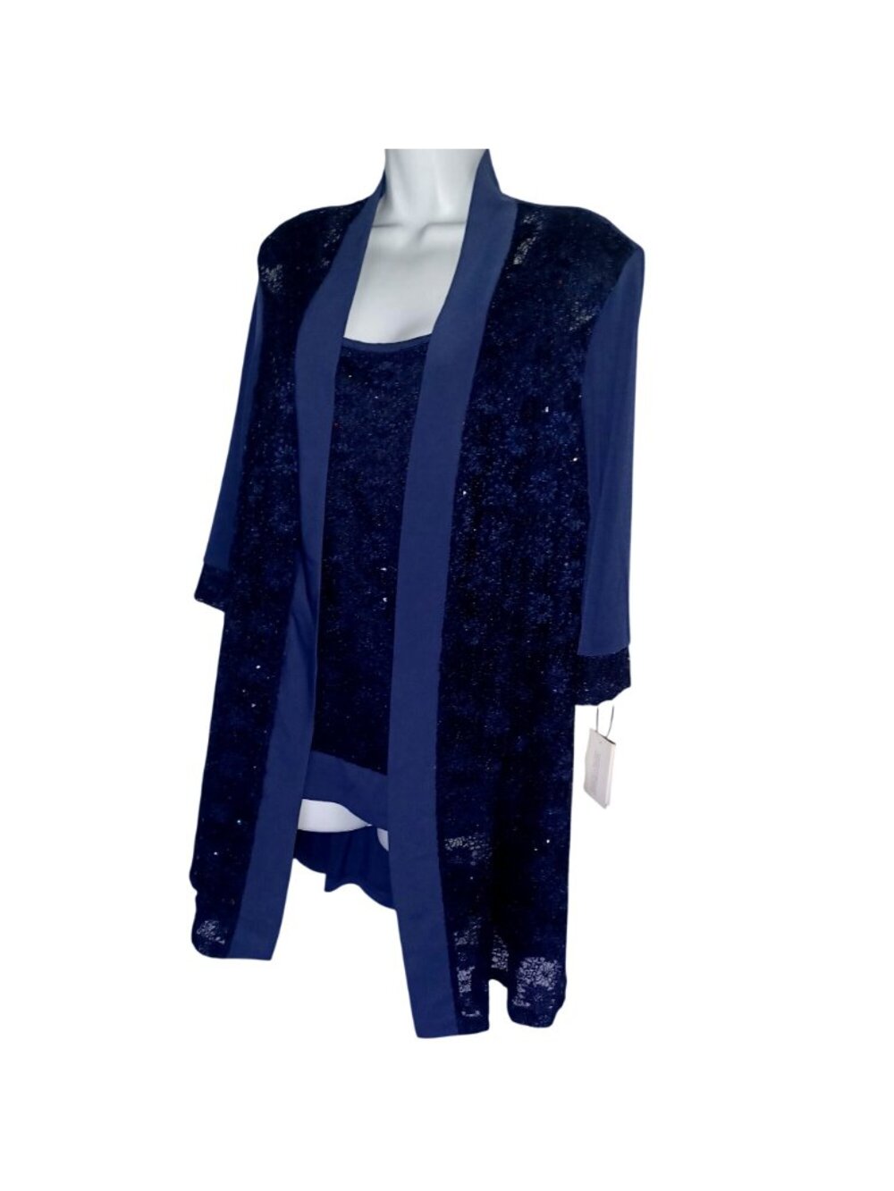 Pantsuit Formal NWT Navy Sequin Lace Evening Oleg Cassini 3pc Set Women Size 16 - Picture 2 of 16